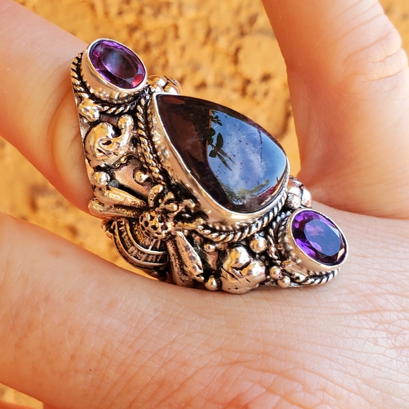 New Chevron Amethyst 925 Silver Queen Bee Statement Ring. - Picture 9 of 16